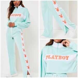 Playboy Track Pants And Cropped Zip Pullover Set